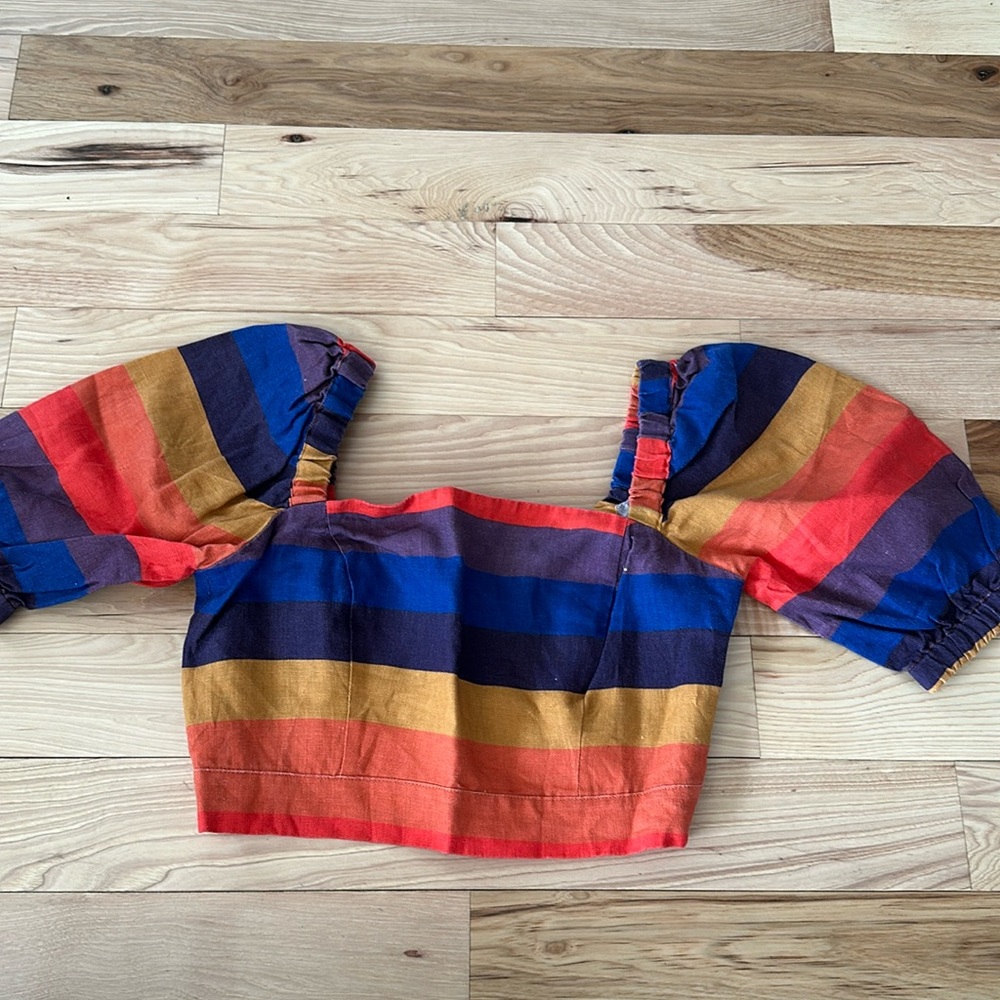 Farm Rio crop top with puff sleeves